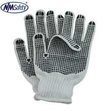 NMSAFETY 7 gauge bleich polycotton string gestrickte handschuh pvc doted handschuhe